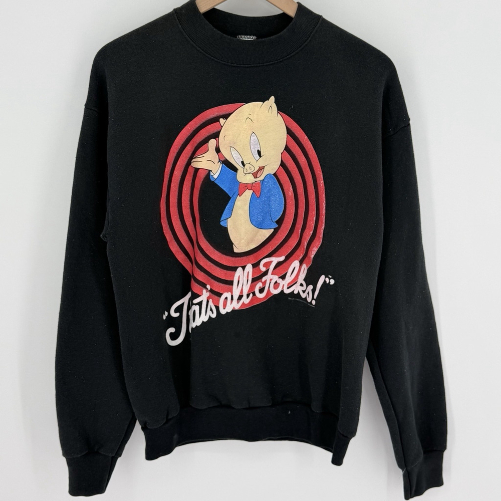 Looney Tunes Warner Bros That’s All Folks Porky Pig 1993 VTG Sweatshirt Large